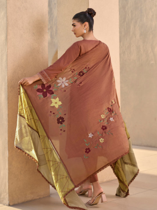 Dark Rust Chikan Unstitched Suit Set
