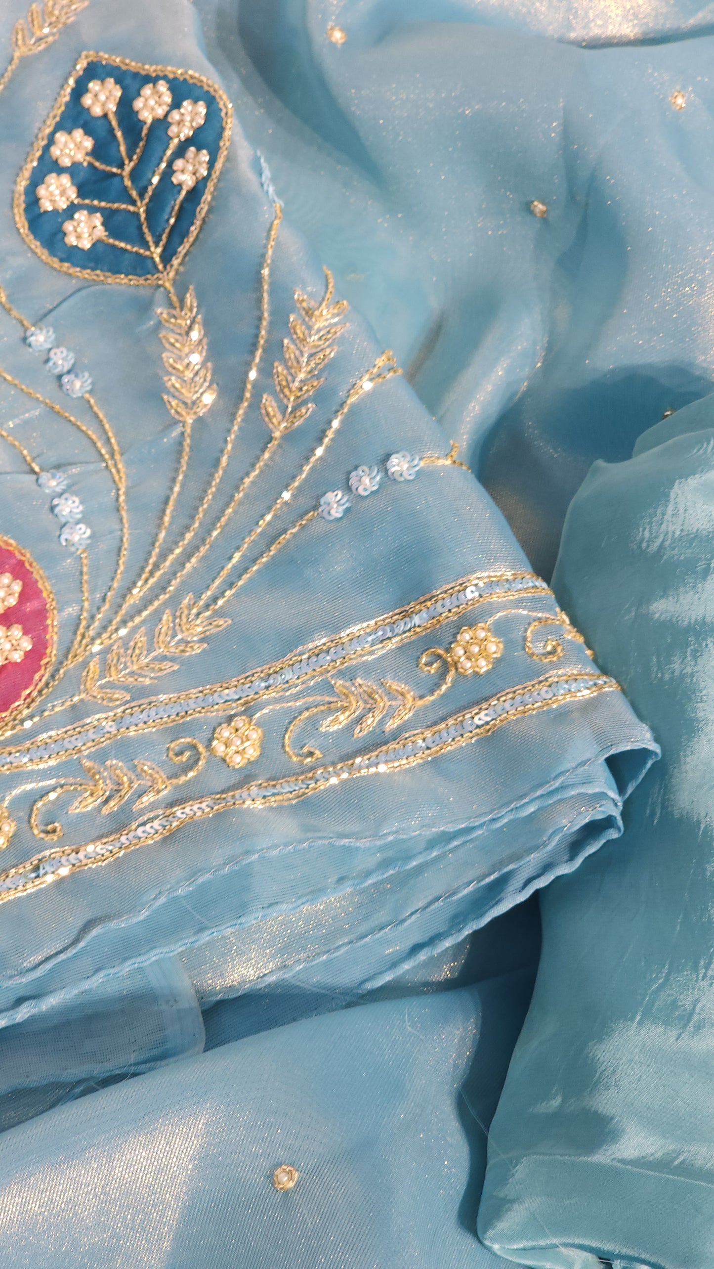 Pearl Hand Designed Suits On Shimmer Silk Base