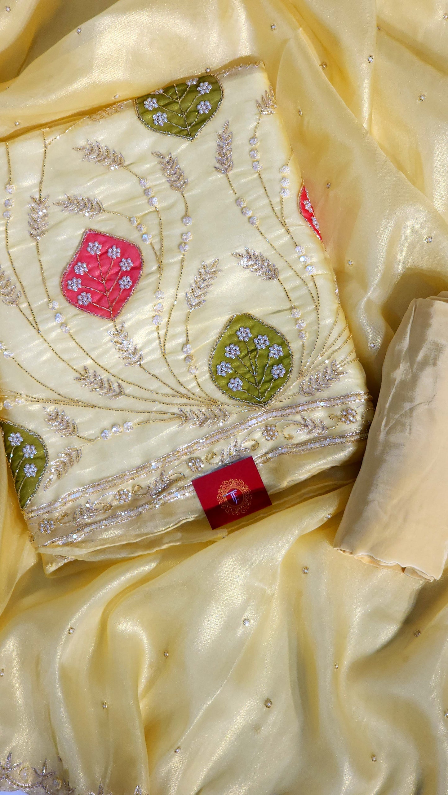Pearl Hand Designed Suits On Shimmer Silk Base