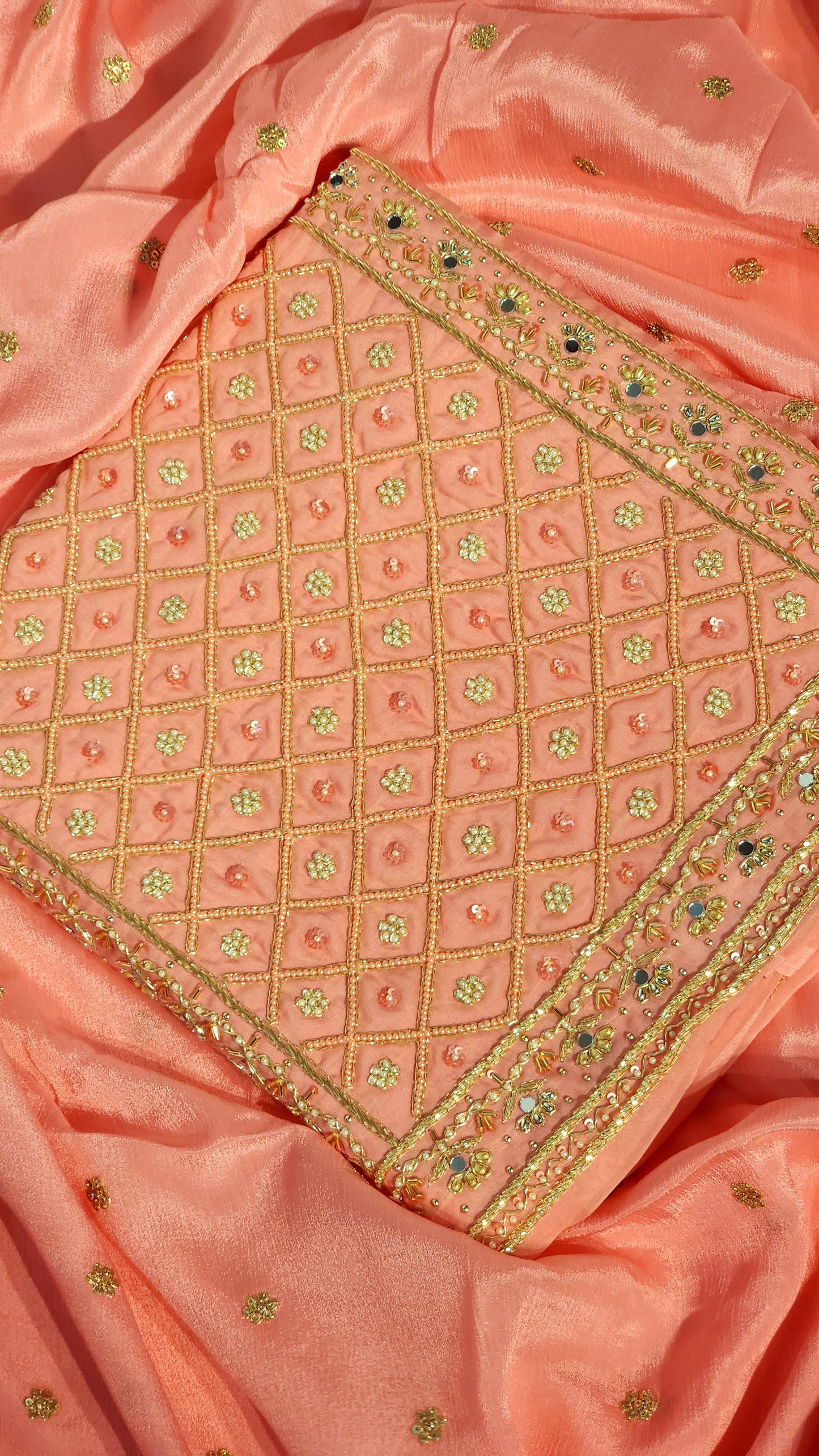 All Over Pearl Designed Suit in Peach Shade