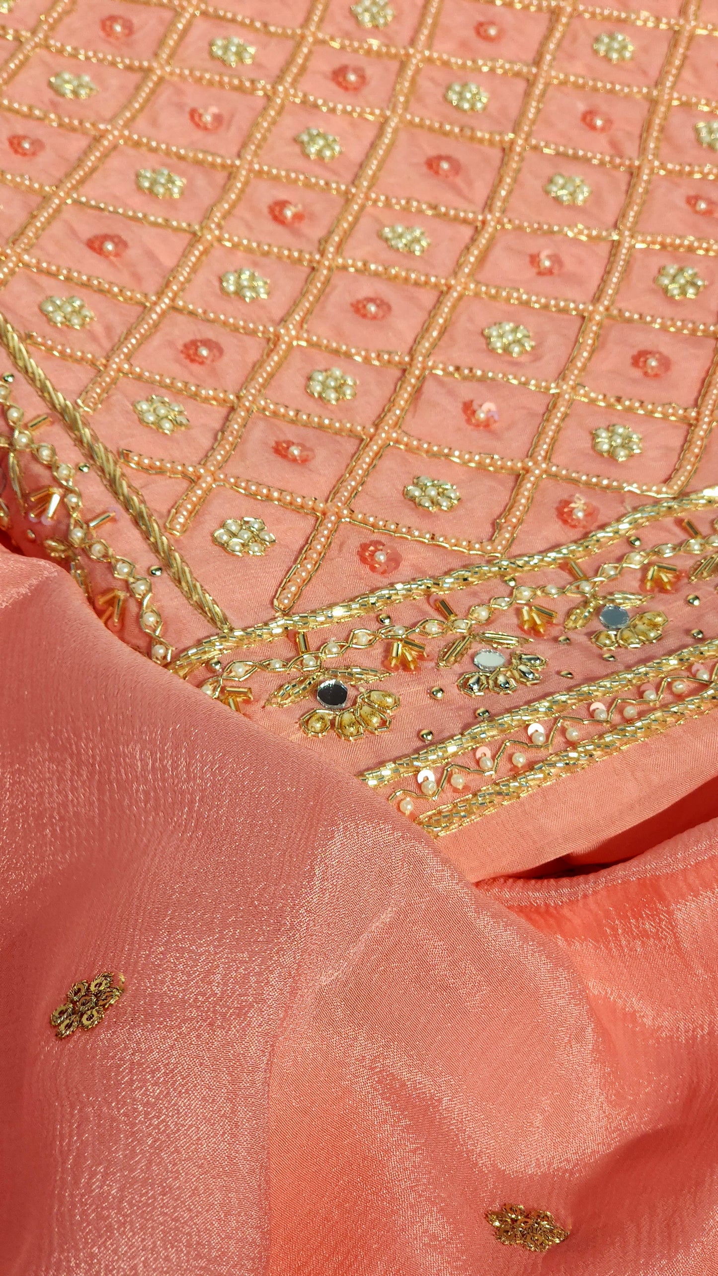All Over Pearl Designed Suit in Peach Shade