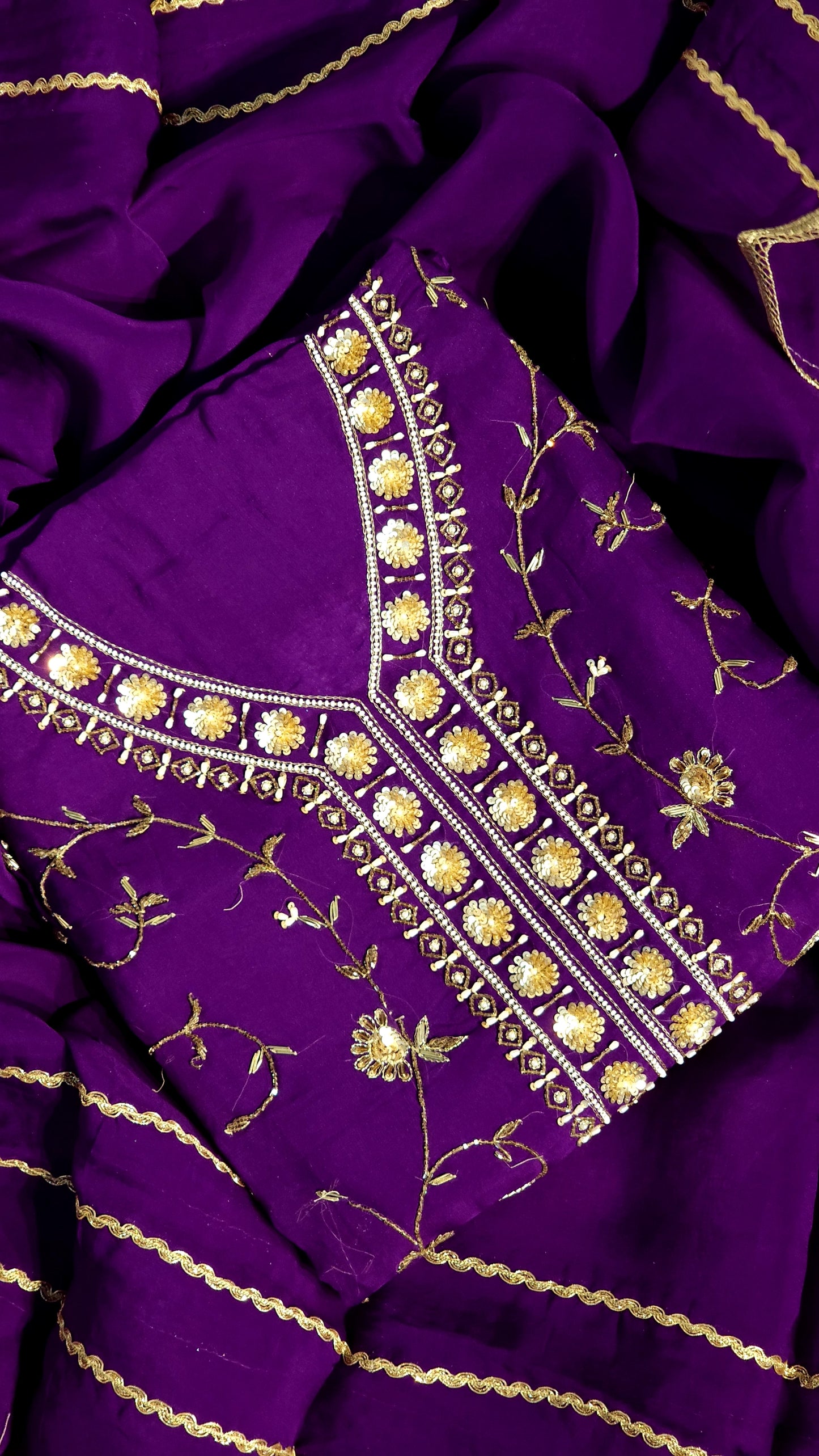 Dark Purple Shade Suit With Pearl Work Designer Suit