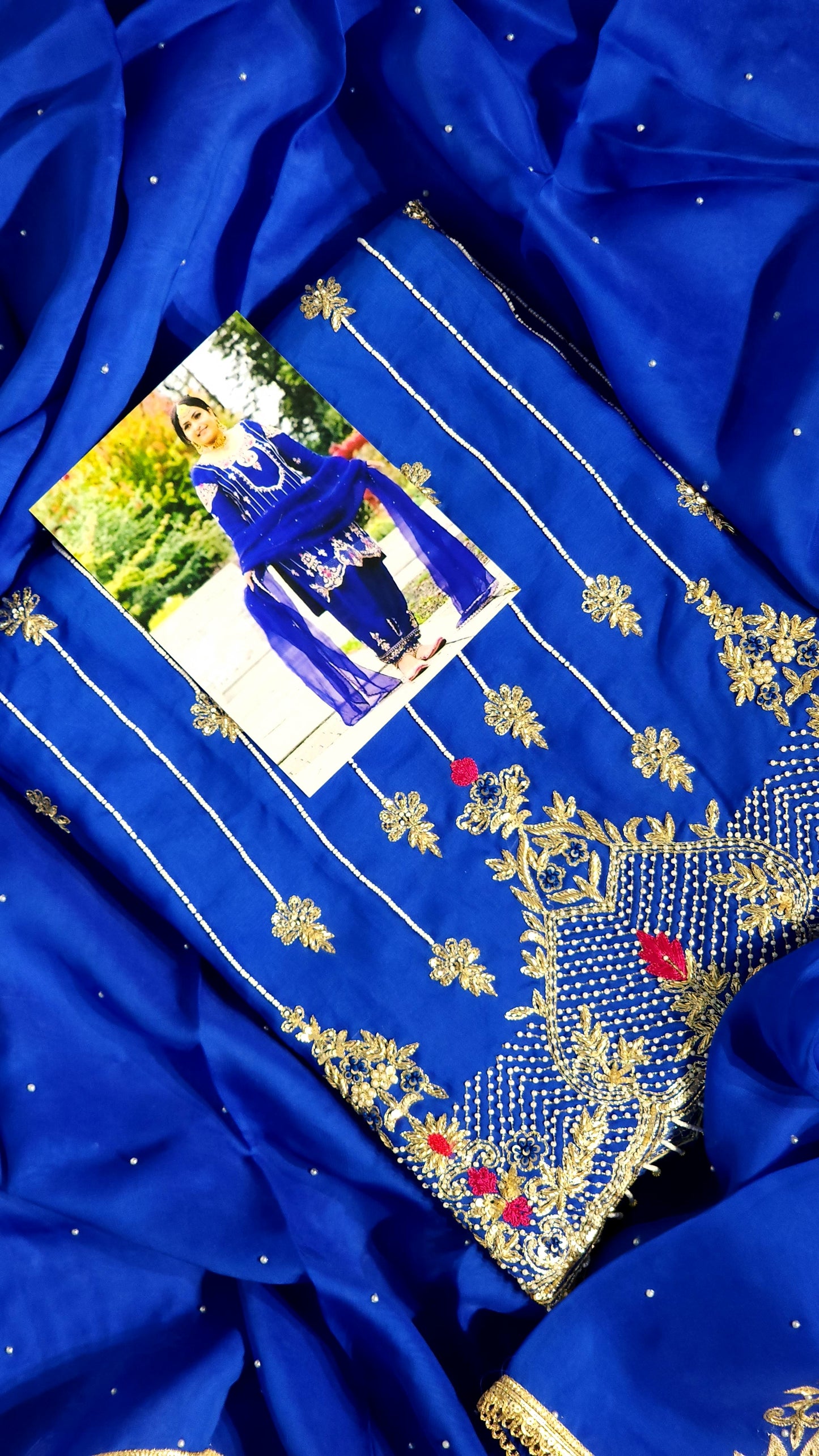 Royal blue with border handwork designed