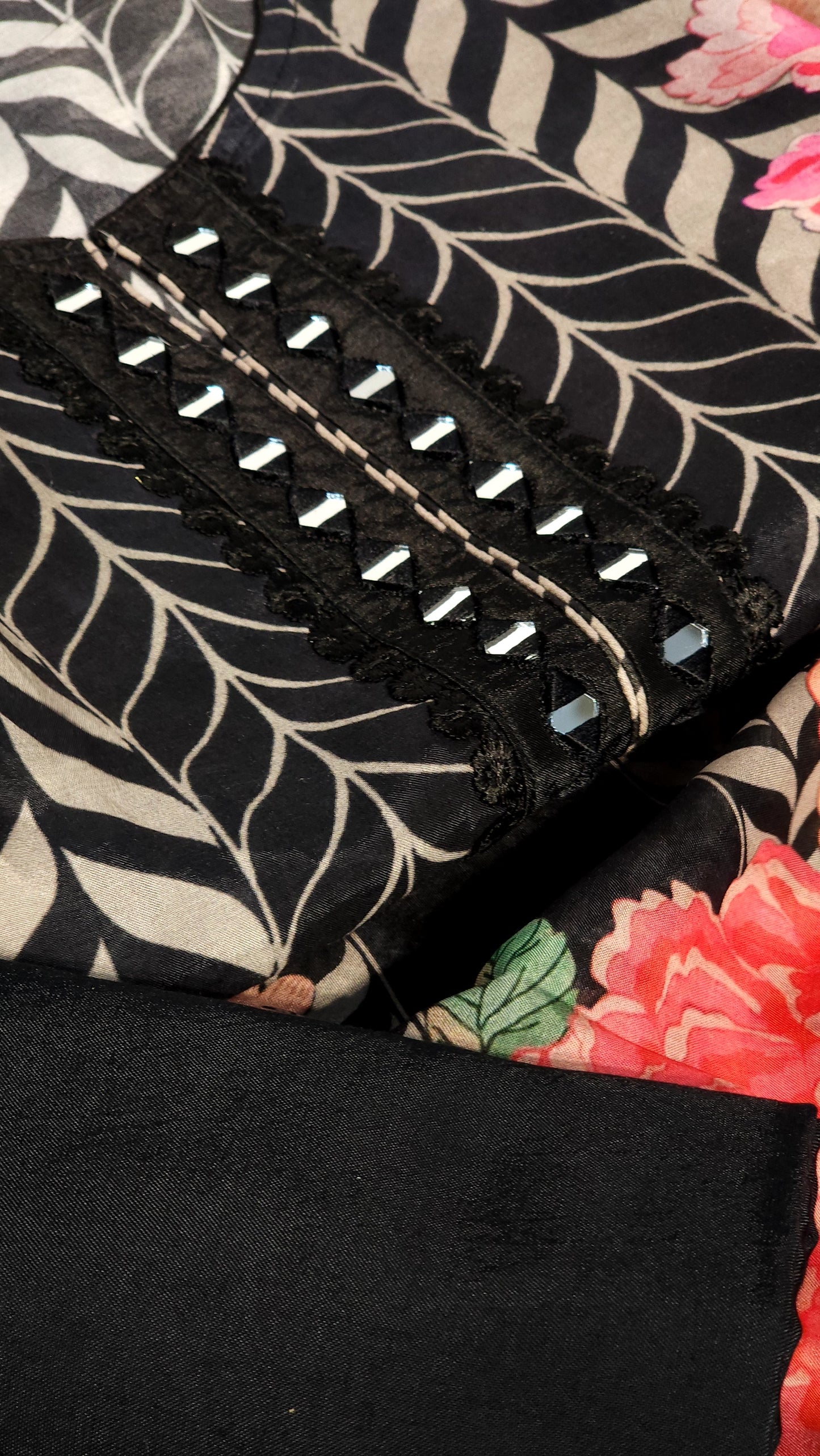 Black Floral Muslin Printed suit