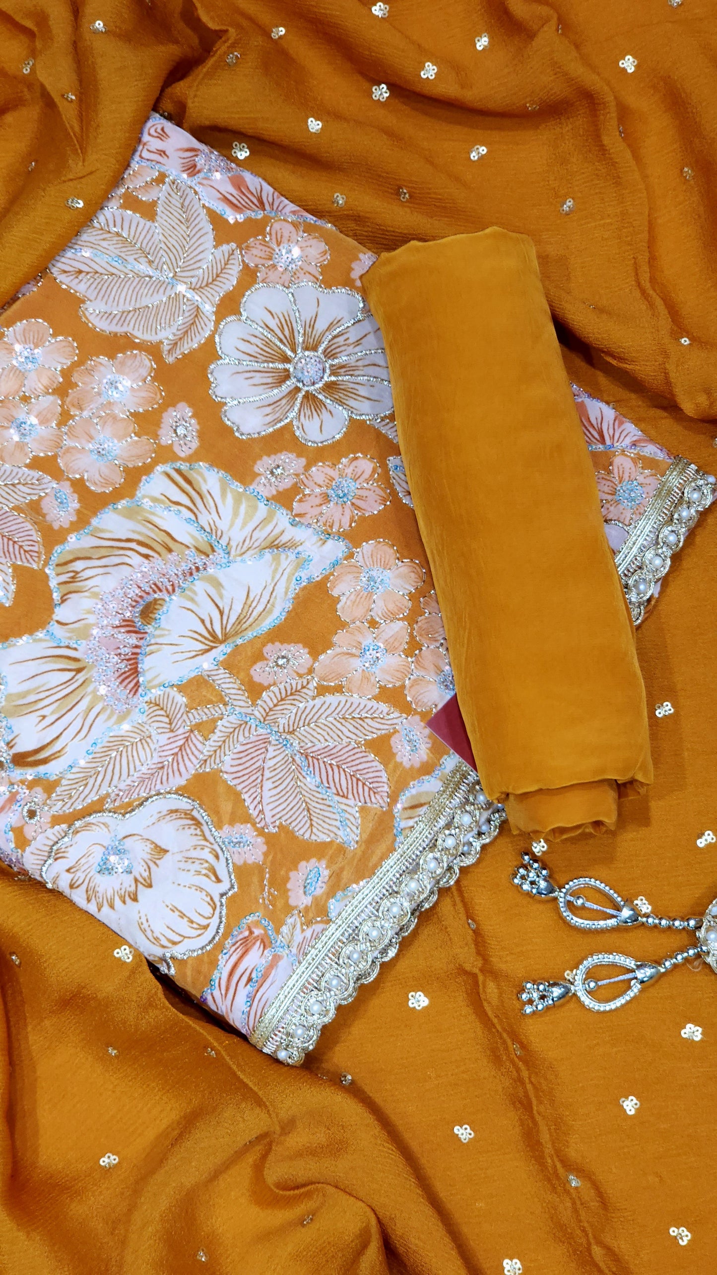 Material Suits Floral Printed On Pure Crepe