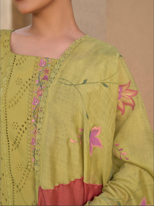 Lime Green Chikan Stitched Suit Set
