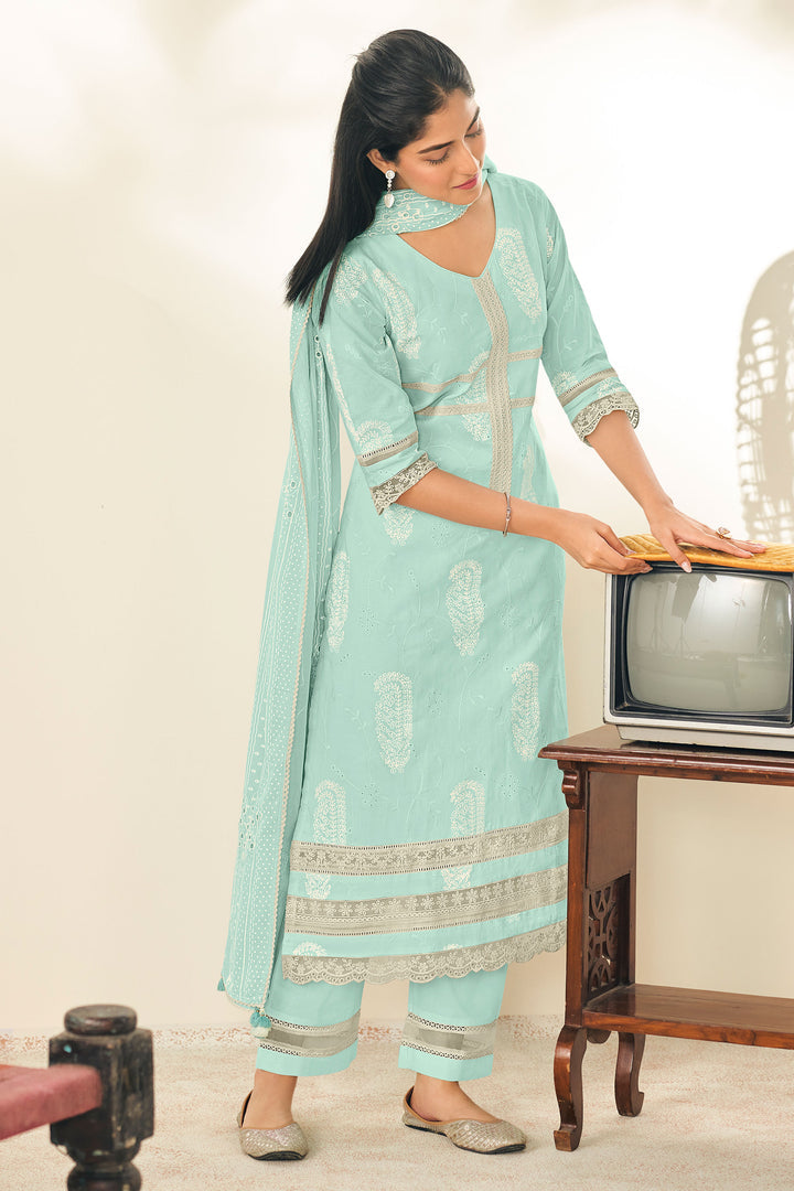 FEROJI PURE COTTON EMBROIDERED SUIT