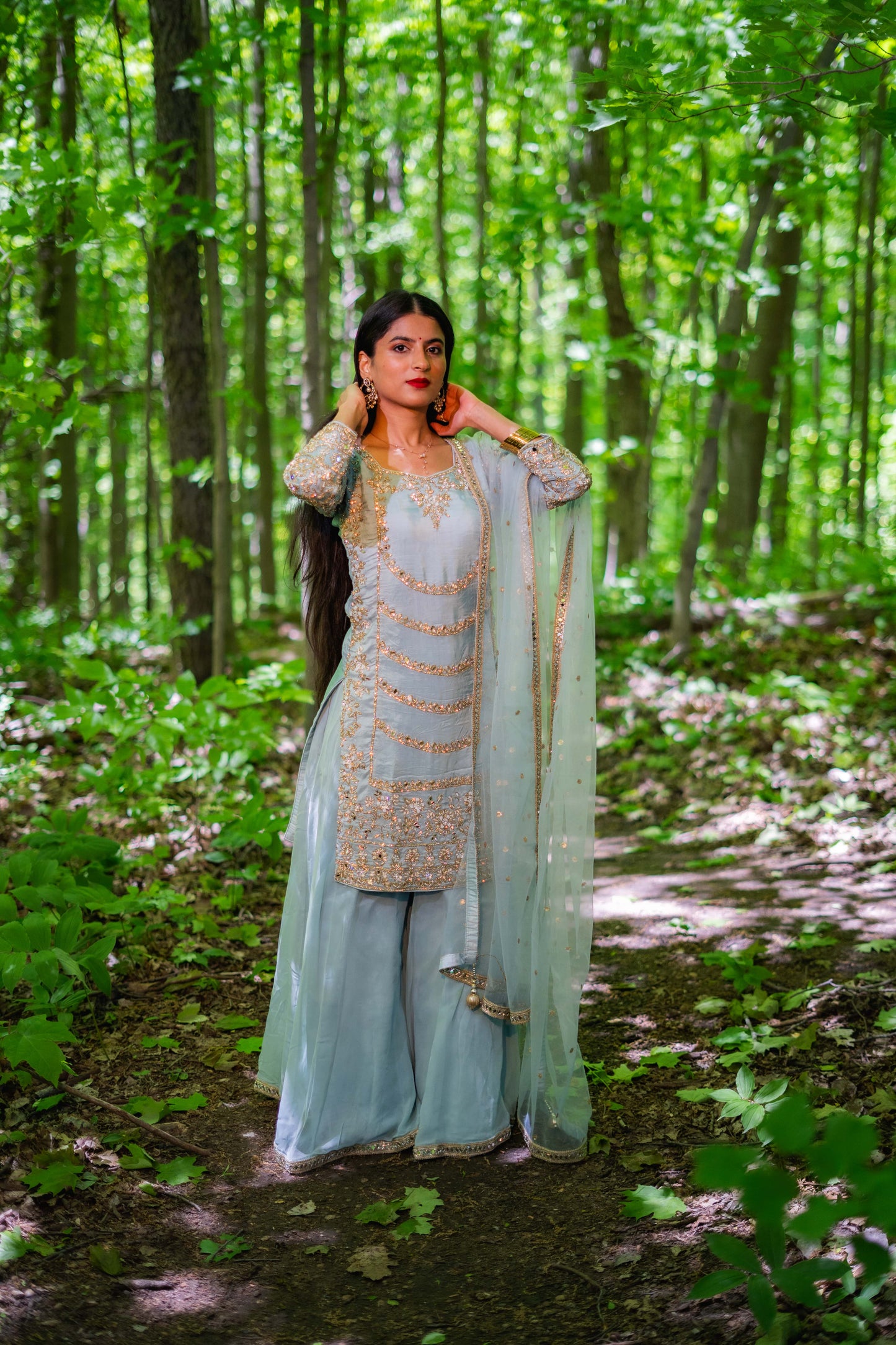 Grey & Blue Organza Punjabi Salwar Suit – Bridal Grace