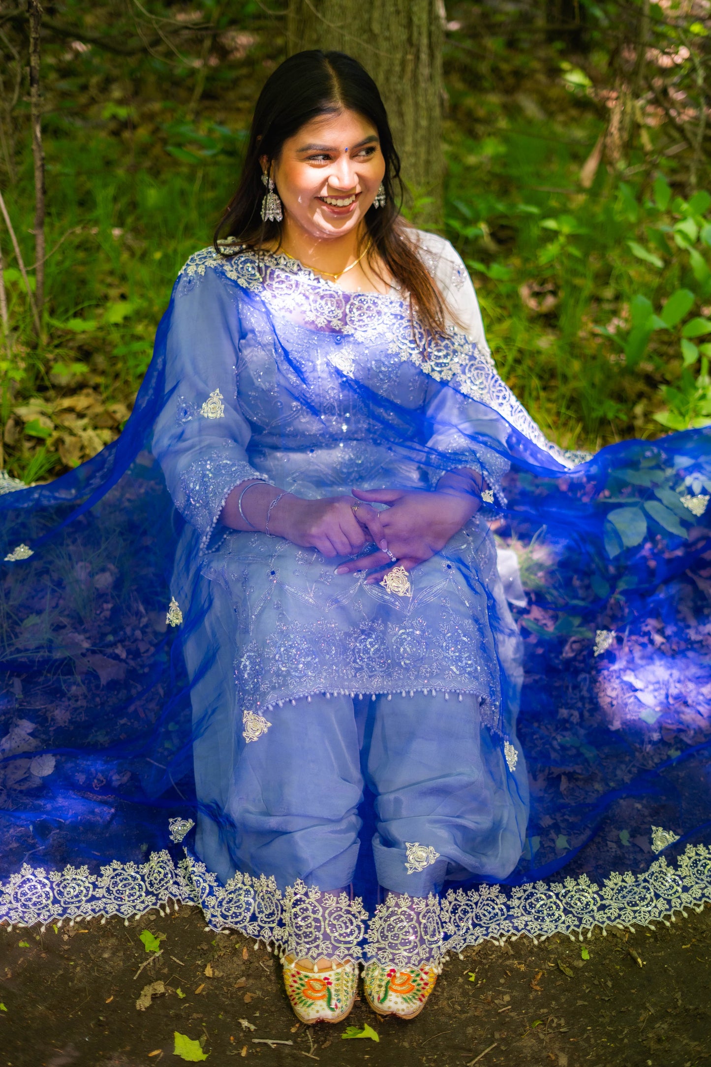 Grey & Blue Organza Punjabi Salwar Suit – Bridal Grace