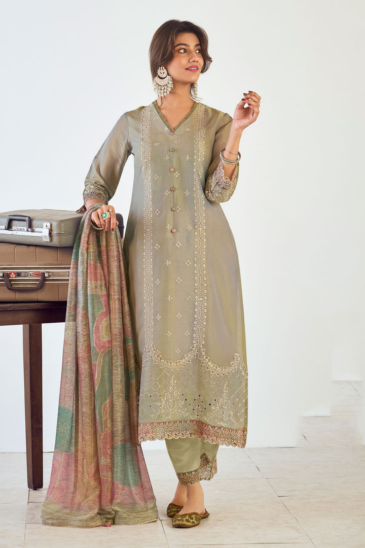 Tissue Embroidery Work Pant Style Pista Suit