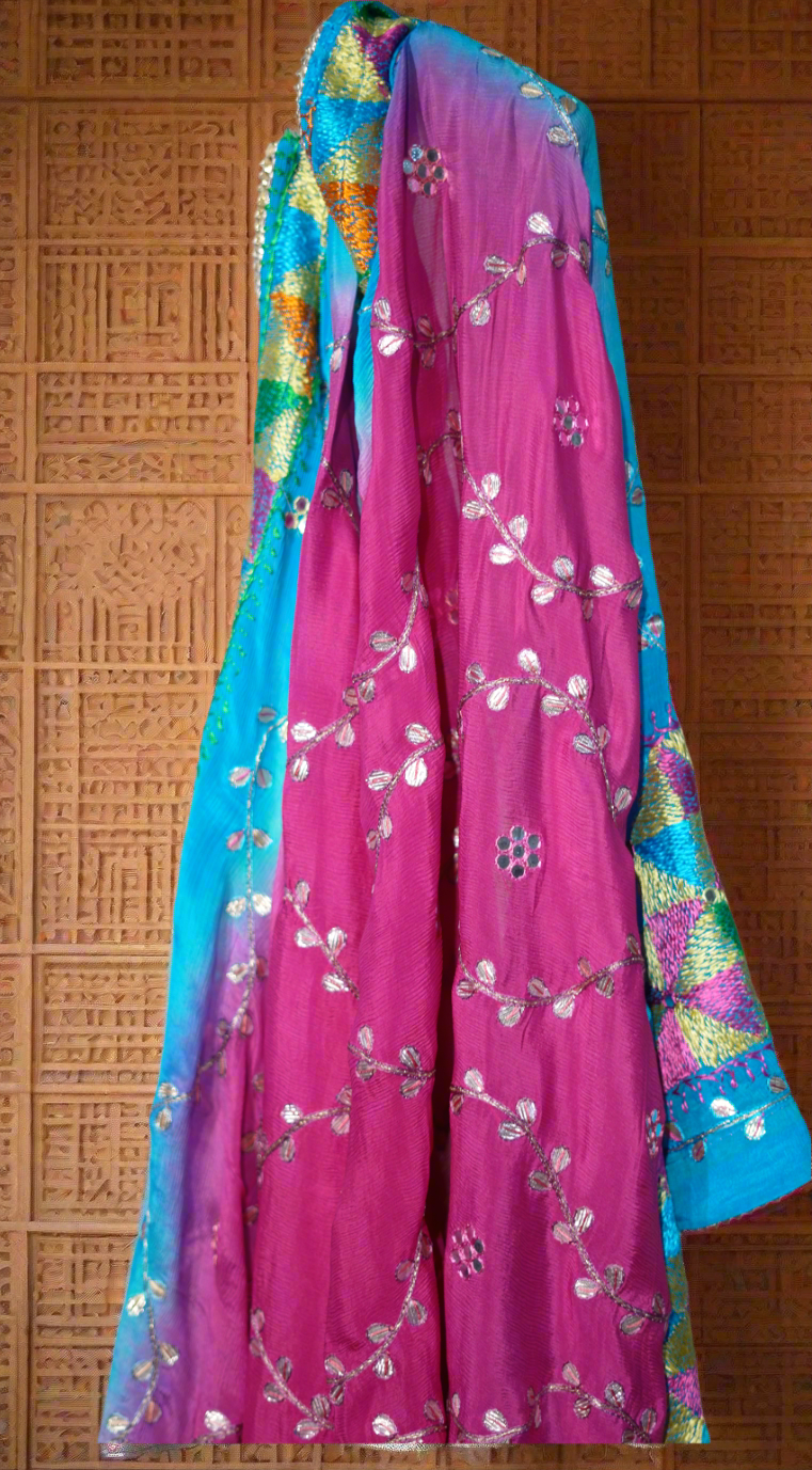 Light Pink Suit with Pink and Blue Dupatta
