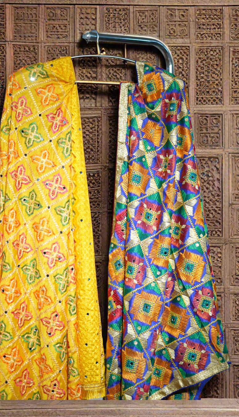 Stunning Yellow Phulkari Set Unstitched