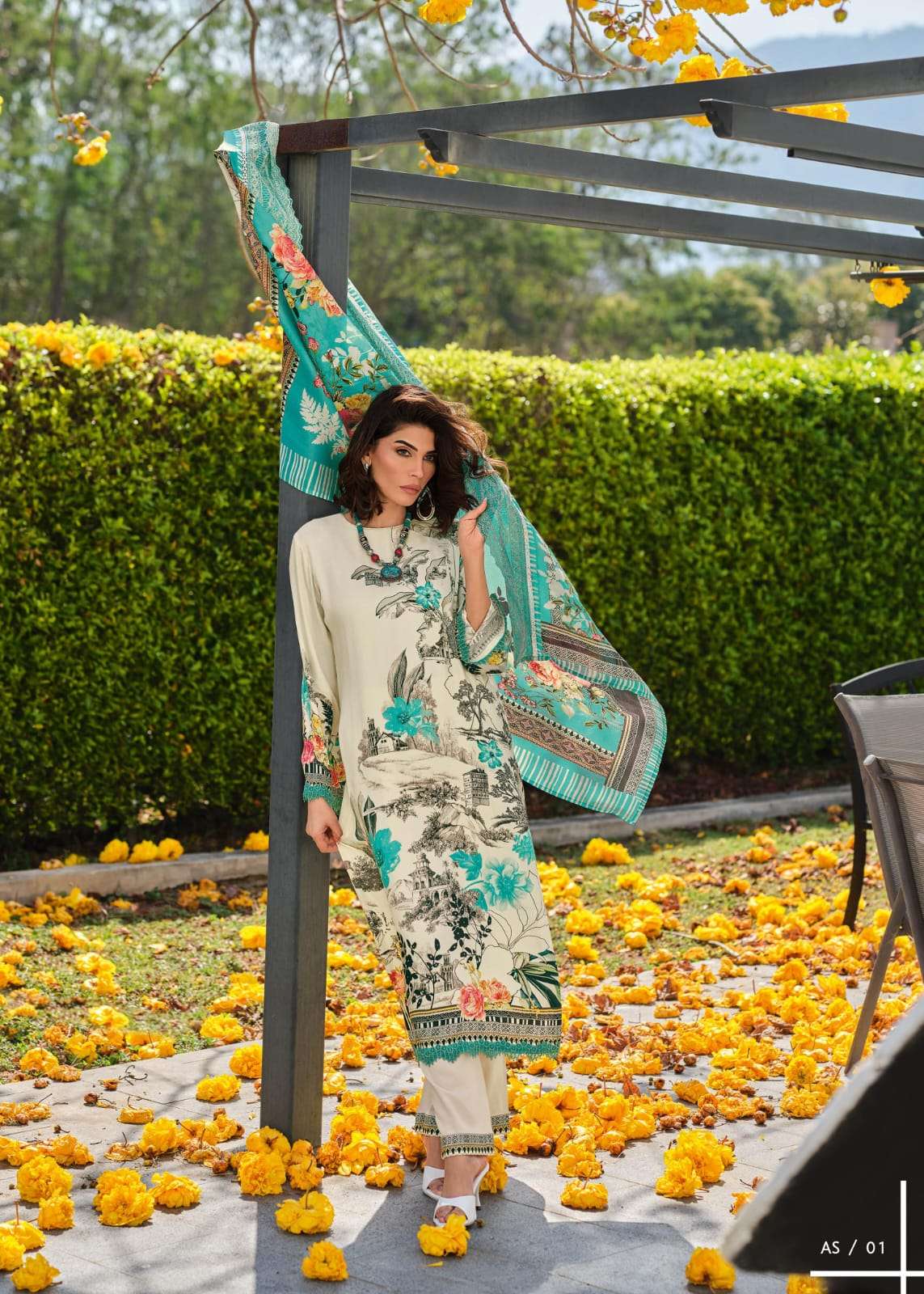 Designer Printed Salwar Suit Sky