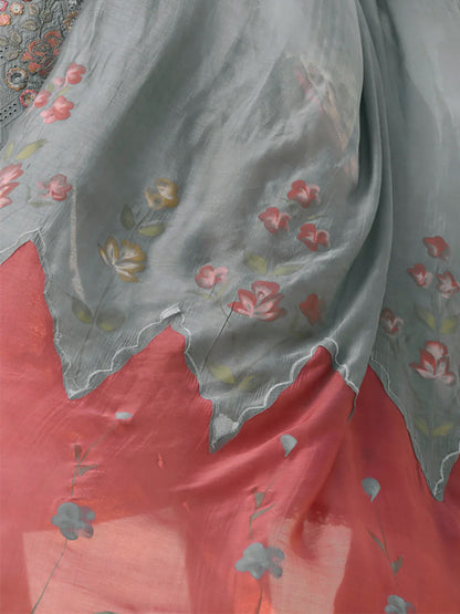 Grey Unstitched chikan Suit Set