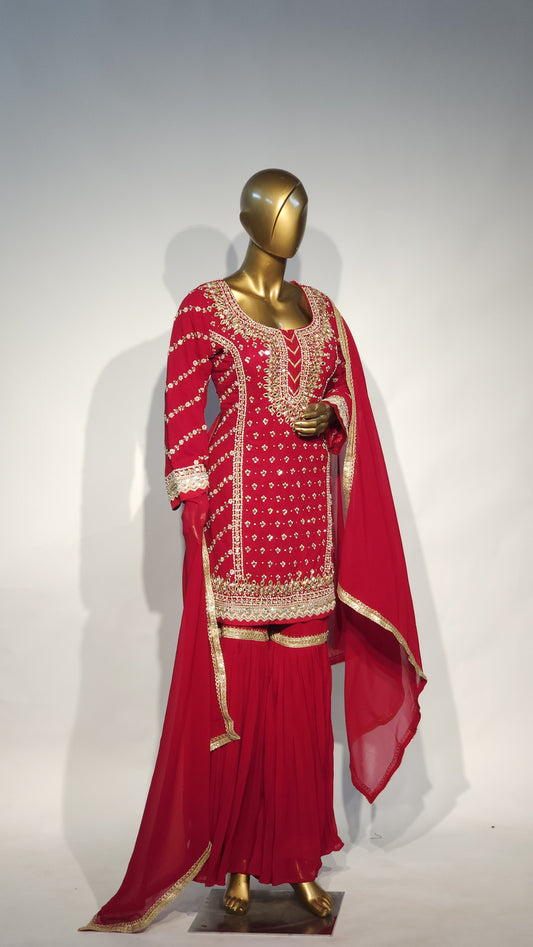 Embroidered Women's Stitched Garara
