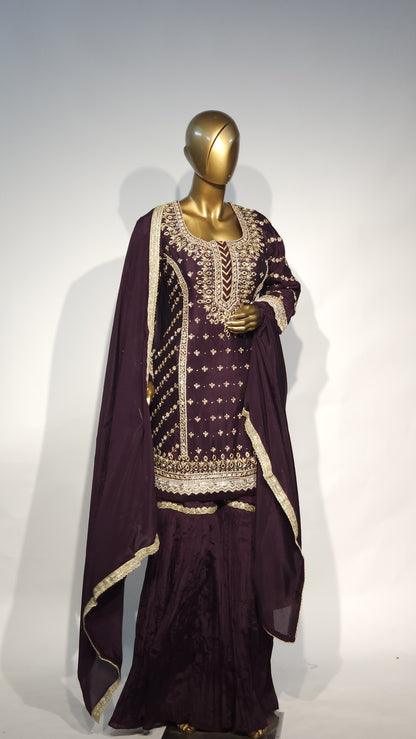 Embroidered Women's Stitched Garara