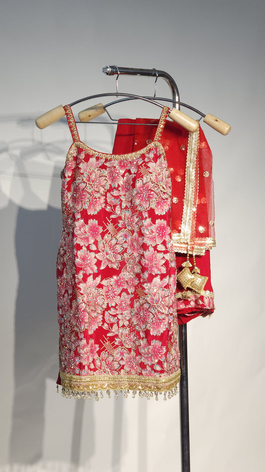 Stunning Zari Work Sleeveless Sharara Suit