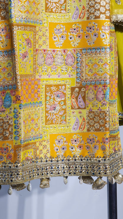 Stunning yellow embroidery sleeveless sharara set