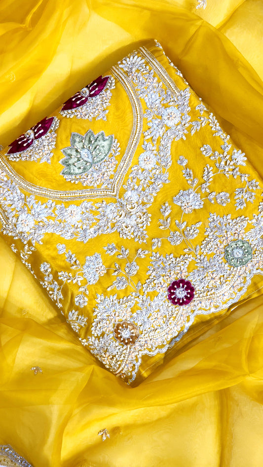 Yellow Suit Velvet Flowers Designed