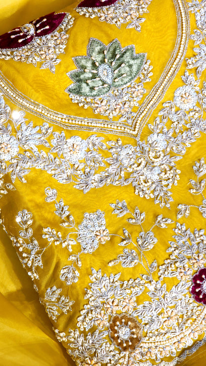 Yellow Suit Velvet Flowers Designed