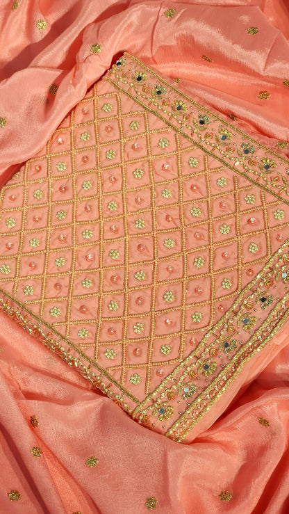All Over Pearl Designed Suit in Peach Shade