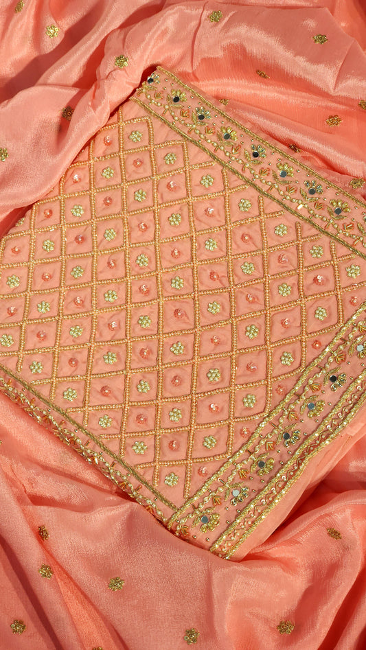 All Over Pearl Designed Suit in Peach Shade