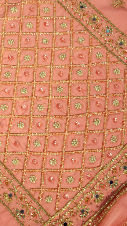 All Over Pearl Designed Suit in Peach Shade