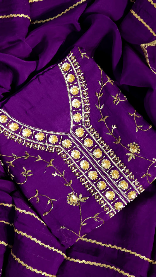 Dark Purple Shade Suit With Pearl Work Designer Suit