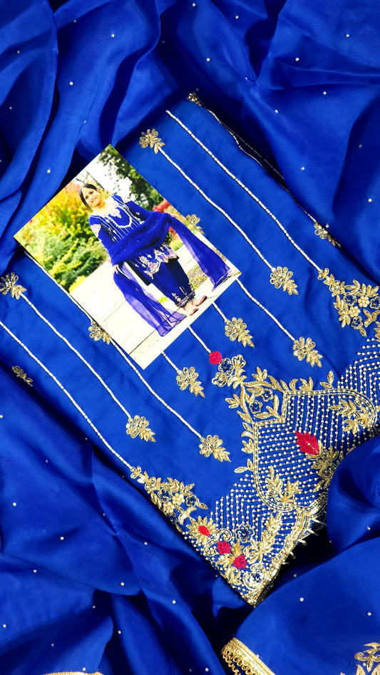 Royal blue with border handwork designed