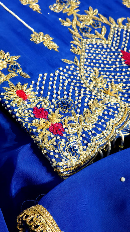Royal blue with border handwork designed