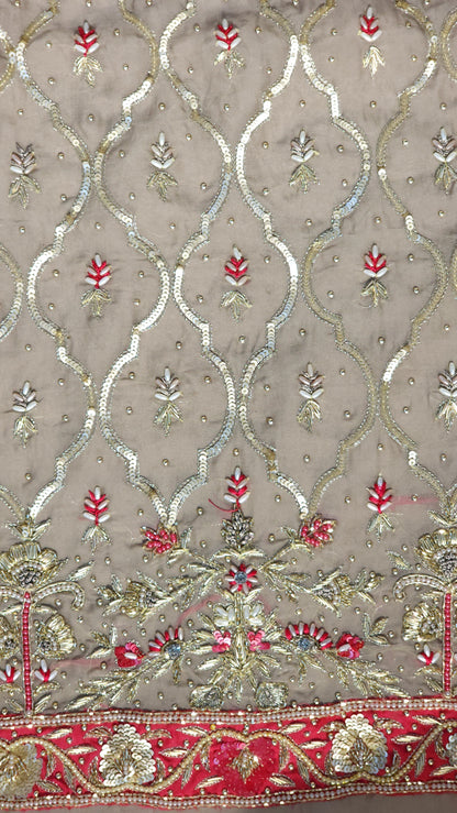 Mouse shade with pink neck design suit in pure organza
