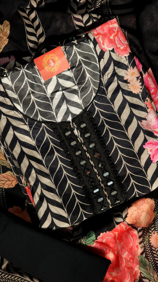 Black Floral Muslin Printed suit