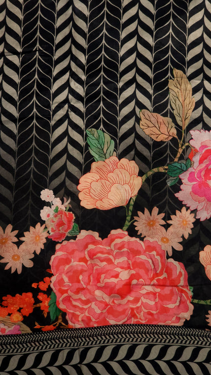 Black Floral Muslin Printed suit