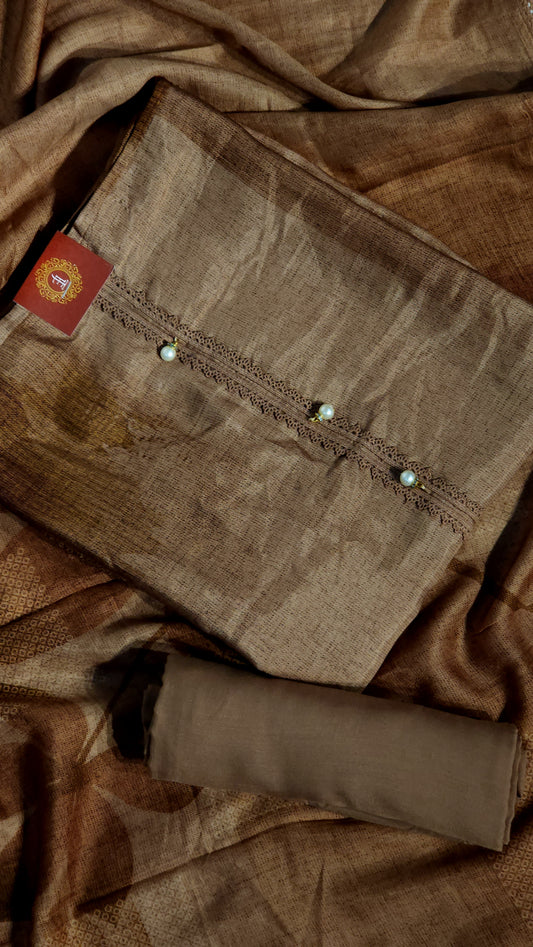 Coffee Brown Muslin Plain Suit