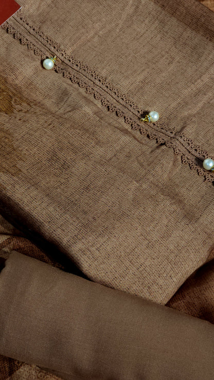 Coffee Brown Muslin Plain Suit