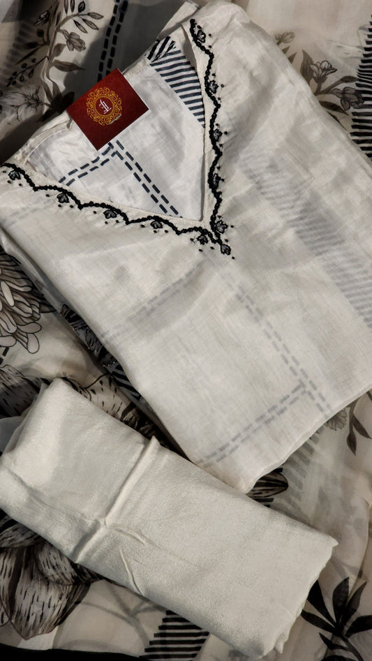 Versatile Off-White Printed Muslin Suit