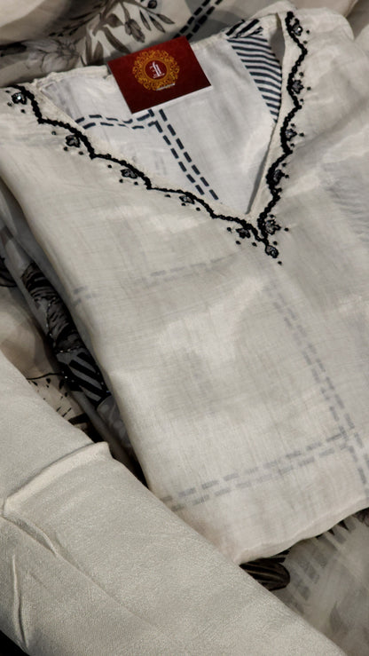 Versatile Off-White Printed Muslin Suit