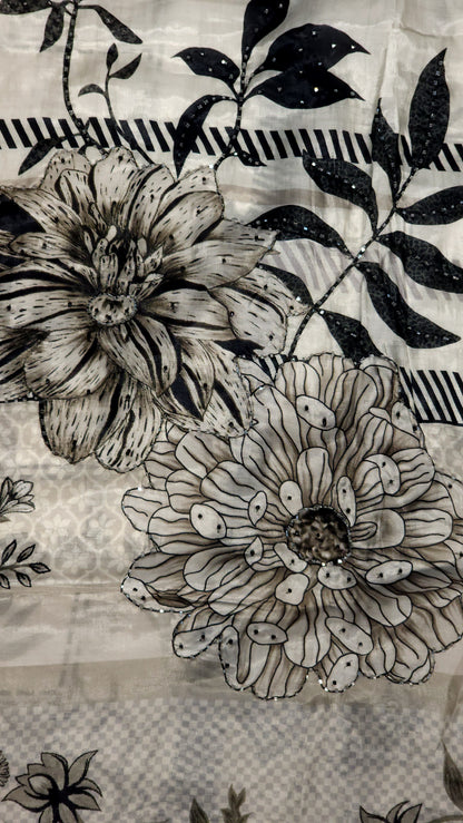 Versatile Off-White Printed Muslin Suit