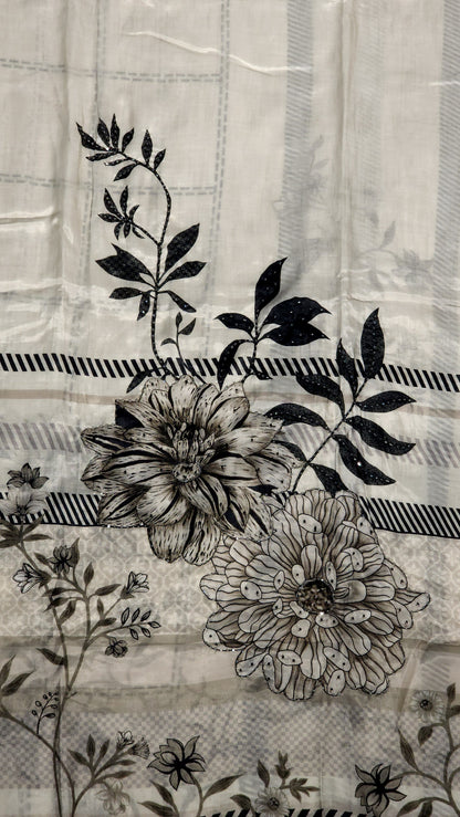 Versatile Off-White Printed Muslin Suit