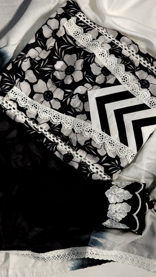 Versatile Black & White Printed Muslin Suit