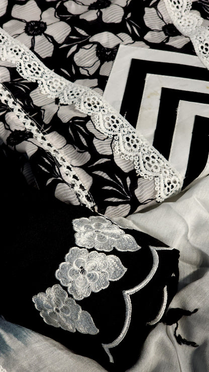 Versatile Black & White Printed Muslin Suit