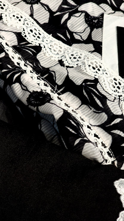 Versatile Black & White Printed Muslin Suit
