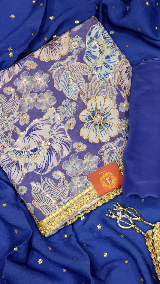 Material Suits Floral Printed On Pure Crepe