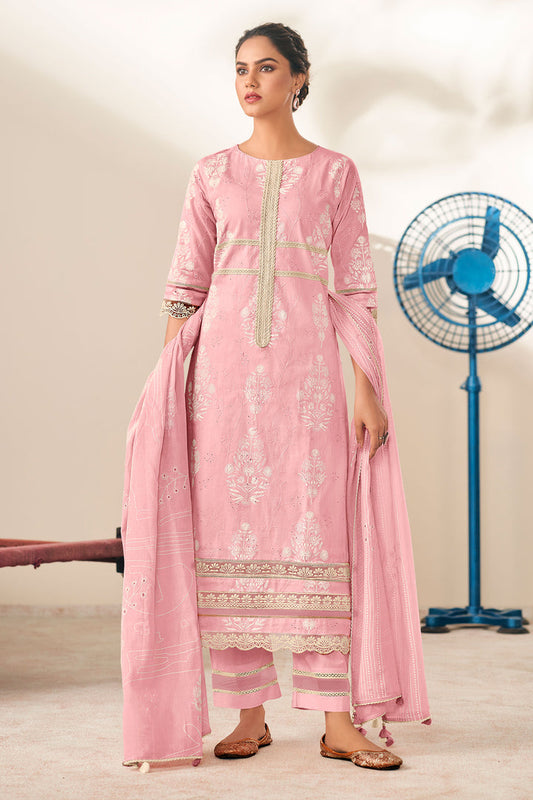PINK PURE COTTON EMBROIDERED SUIT