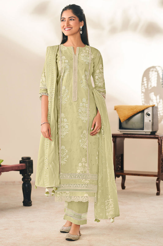 MEHNDI PURE COTTON EMBROIDERED SUIT
