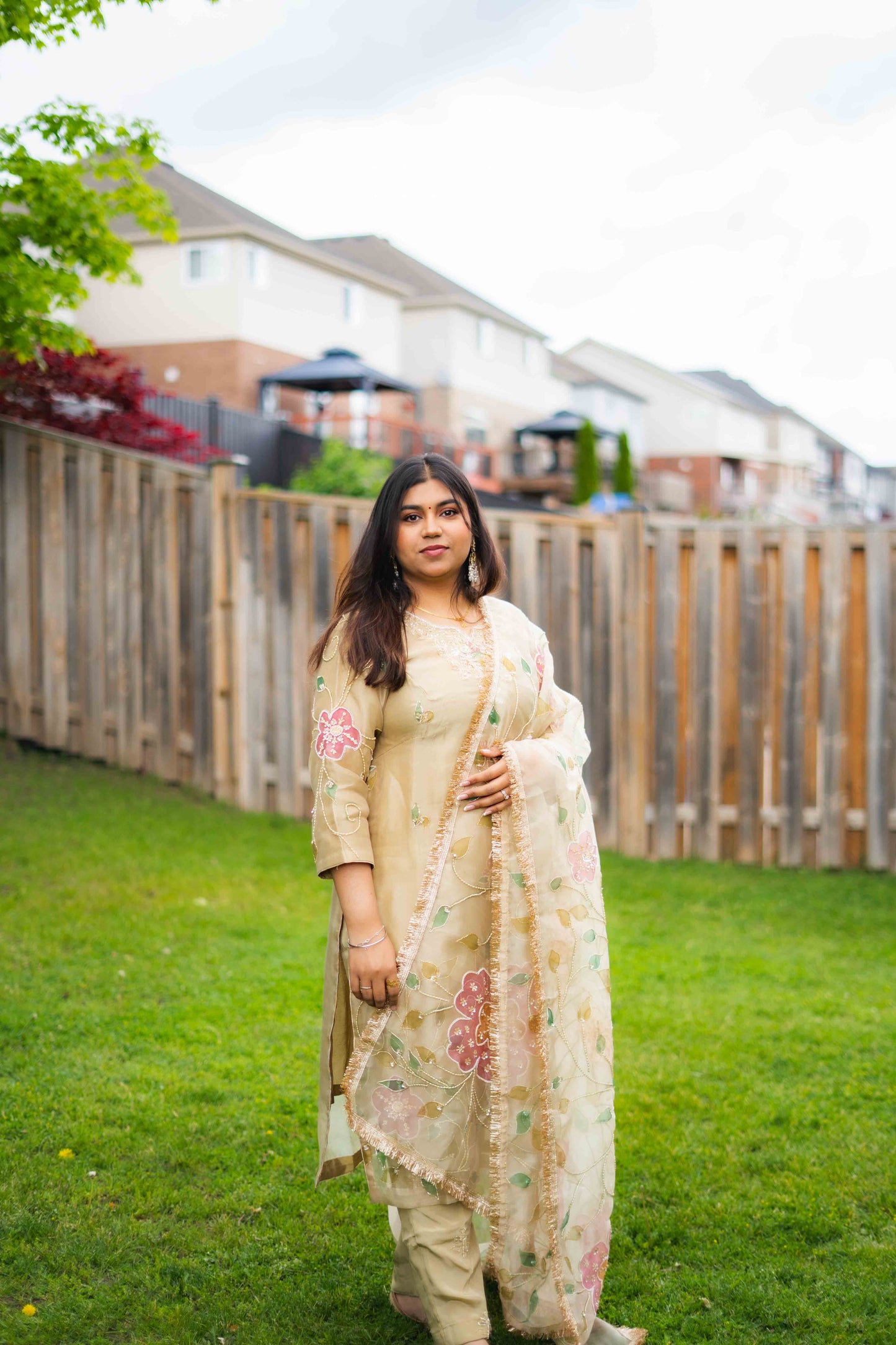 Golden Beige Organza Suit – Minimalist Luxe add the 26 pics