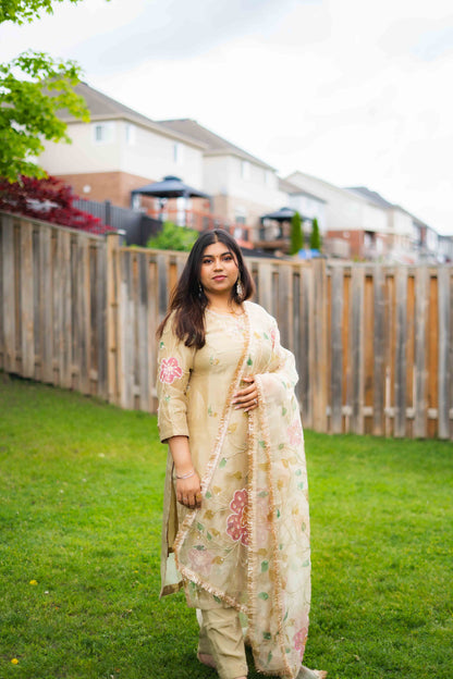 Golden Beige Organza Suit – Minimalist Luxe add the 26 pics