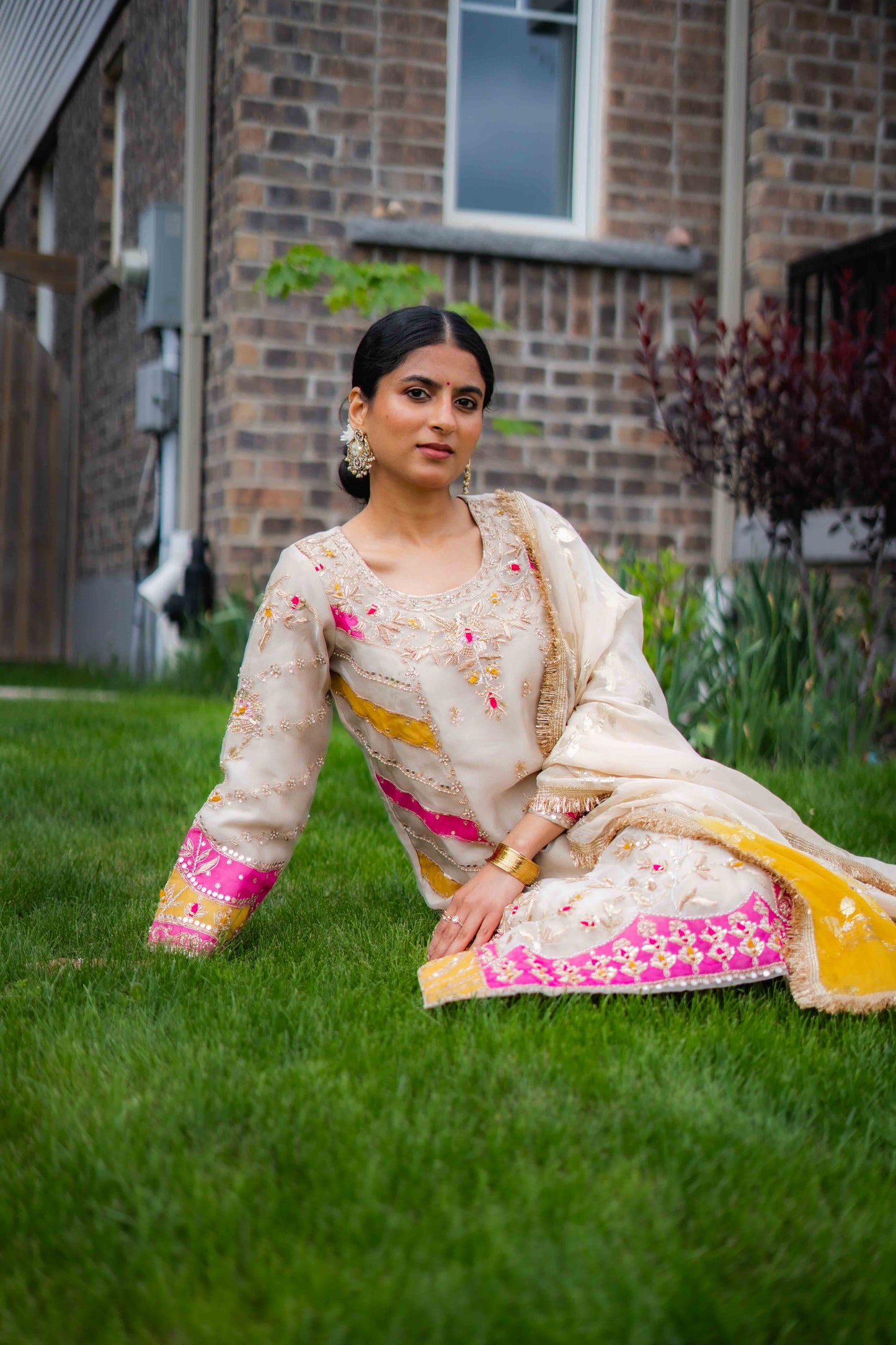 Two-Tone Organza Bridal Suit – Dabka &amp; Sequence Detail
