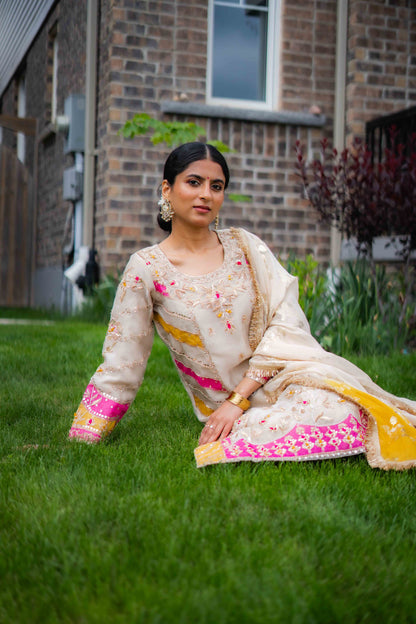 Two-Tone Organza Bridal Suit – Dabka &amp; Sequence Detail