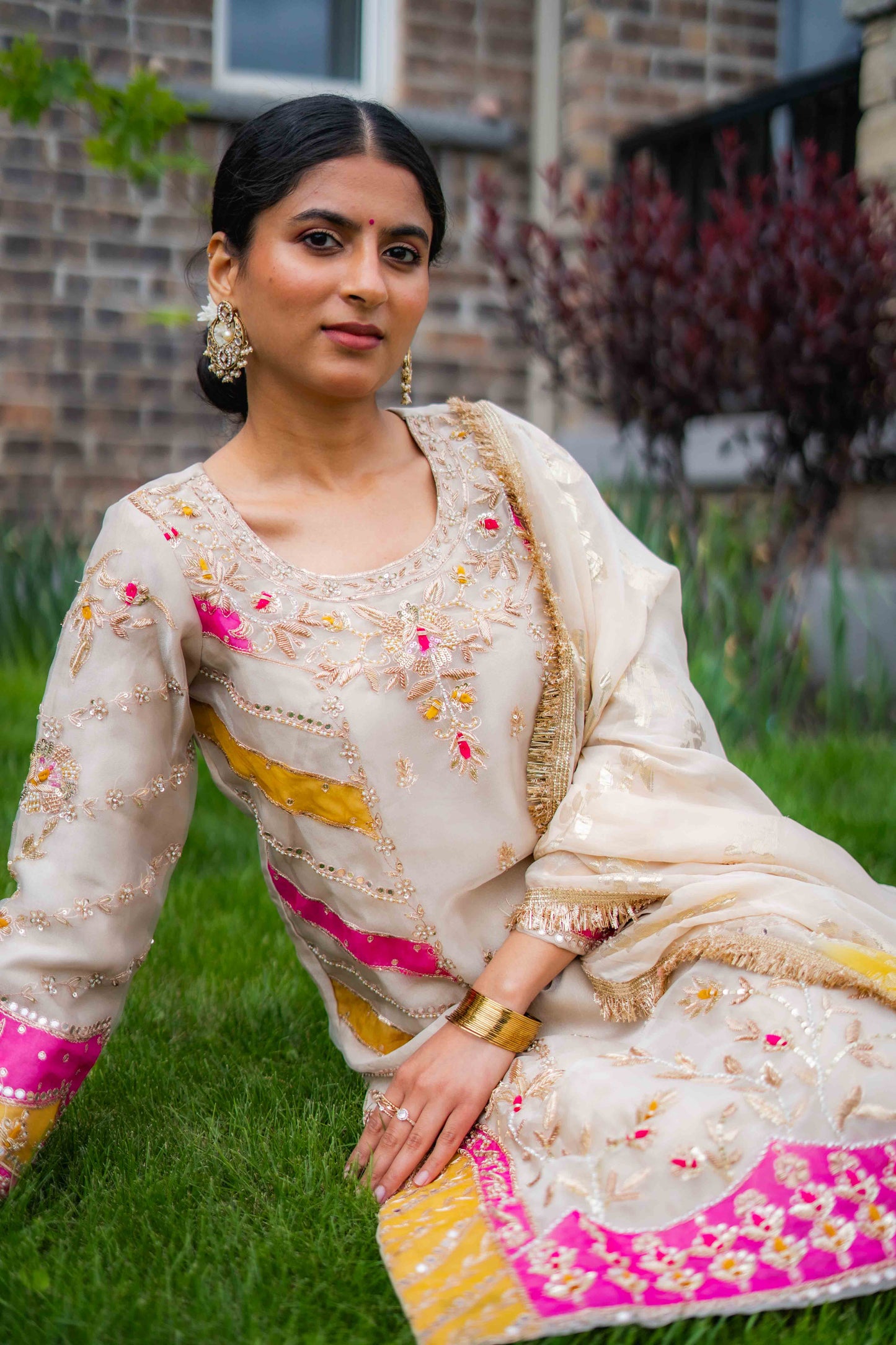 Two-Tone Organza Bridal Suit – Dabka &amp; Sequence Detail